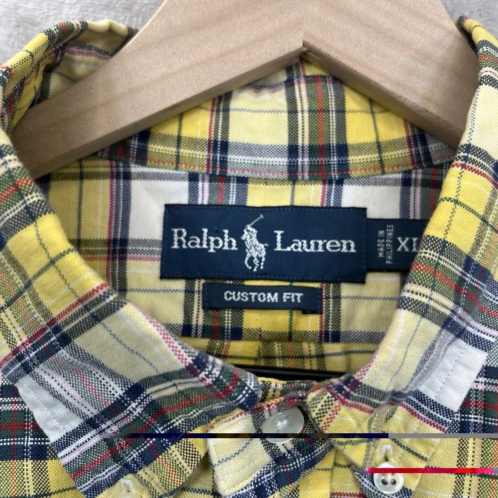 Polo Ralph Lauren Shirt XL 90s VTG Yellow Cotton Plaid Flannel Button READ